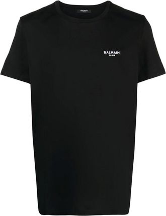 Balmain T-Shirts, male, Black, XL, Logo Embroidered T-Shirt in Black