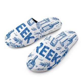 Generic Greek Symbols Olive Wine Bottle Mens House Slippers Slip Indoor Slipper On Shoes Warm Outdoor