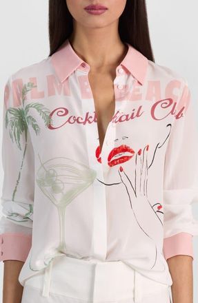 Alice & Olivia Willa Print Silk Button-Up Shirt in Cocktail Club at Nordstrom, Size X-Small