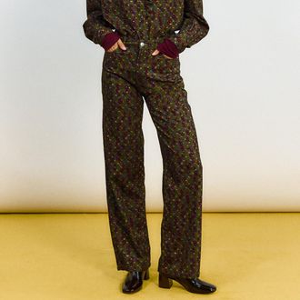 La Redoute Collections Broek met wijde pijpen en hoge taille in bloemenprint