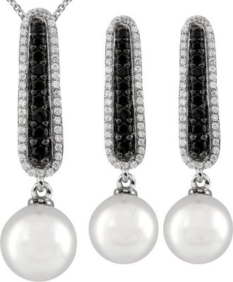 Splendid Pearls Silver 10Mm Pearl Cz Set