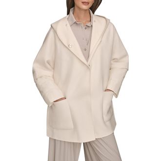 DKNY Wool Blend Coat with Puffer Sleeves in Cream at Nordstrom, Size X-Small