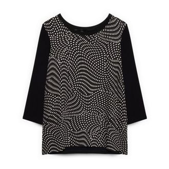 Fiorella Rubino Tops, Dames, Zwart, 2Xl, Polyester, Viscose T-shirt met tweekleurig design en print