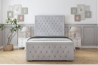 Sloomy Monroe Naples Bed Frame With 50 Upholstered Headboard in Silver | Size: Small Double