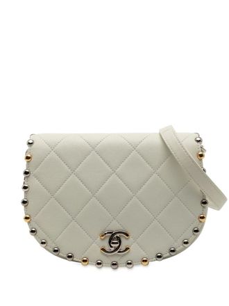 Chanel 2018 Small Quilted Lambskin Studded Bubble Flap crossbody bag - White