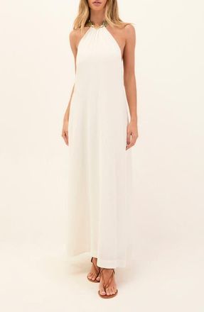 Vix Aiden Linen & Cotton Halter Maxi Dress in White at Nordstrom, Size X-Large