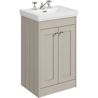 Balterley Balterley 500mm Floor Standing 2 Door Unit with Classic Basin 3 Tap Hole - Pebble Grey