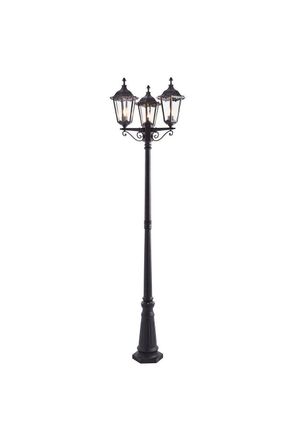 Netlighting Burford 3 Light Outdoor Floor Lamp Matt Black Paint Glass IP44 E27 in Clear