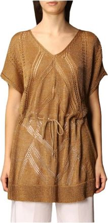 Twinset Lurex Maxi Trui met Open Structuur - Dames - T-shirts - Bruin - S - Tops