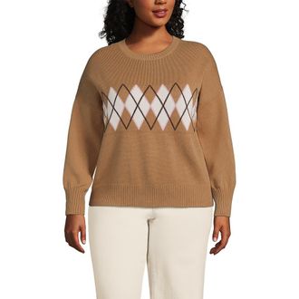 Lands End Drifter Jersey Crewneck Sweater in Canyon Camel Argyle at Nordstrom, Size 1 X