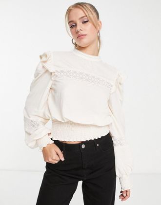 Morgan frilly blouse in cream-White