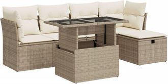 vidaXL Juego De Sof&aacute;s Jard&iacute;n Con Cojines 6 Pzas Rat&aacute;n Sint&eacute;tico Beige Vidaxl