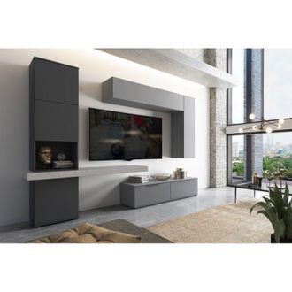 Dmora Pared Modular Riccia, 2 Cajones, 9 Estantes, Modular, 280x50x207h Cm Gris