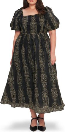 Flying Tomato Puff Sleeve Midi Dress in Black Taupe at Nordstrom Rack, Size 1 X