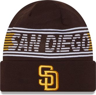 New Era Unisex-Adult MLB Authentic Collection Primary Logo Wordmark Cuffed Beanie Cold Weather Knit Hat, San Diego Padres - Brown, One size