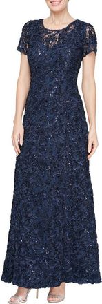 Alex Evenings Embellished Soutache A-Line Gown in Navy at Nordstrom, Size 8P