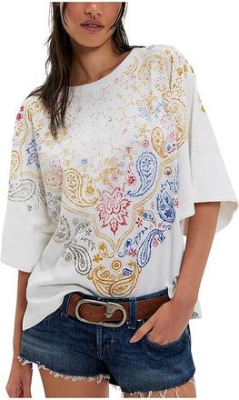 Free People Heirloom Printed T-Shirts Womens Clothing Ivory Combo : LG (Womens 12-14), Cotton