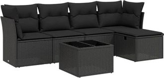 vidaXL Set De Sof&aacute;s De Jard&iacute;n 6 Piezas Y Cojines Rat&aacute;n Sint&eacute;tico Negro Vidaxl