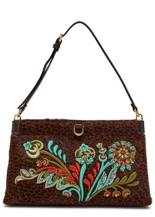 Etro Embroidered Leopard-print Calf-hair Clutch - Multicoloured 1 - One Size
