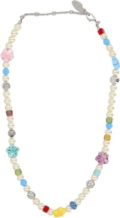 Off-white Silver Colorful Bead Brass Necklace