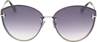 Tom Ford Evangeline 63mm Oversize Gradient Cat Eye Sunglasses in Shiny Palladium/smoke Mirror at Nordstrom