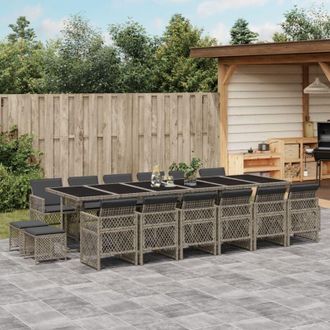 vidaXL Set Comedor De Jard&iacute;n 17 Pzas Y Cojines Rat&aacute;n Sint&eacute;tico Gris Vidaxl