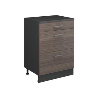 Vicco Armario De Cocina Para Techo Inclinado R-line, Gris Noble, 60 Cm Sin Inclinaci&oacute;n Con 3 Cajones, Vicco