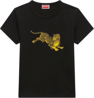Kenzo Tops, Dames, Zwart, XS, Katoen, T-shirt met ronde hals en print op de voorkant