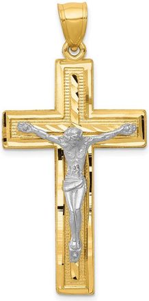 Diamond2Deal 10k Two-tone Diamond-cut Latin Crucifix Pendant