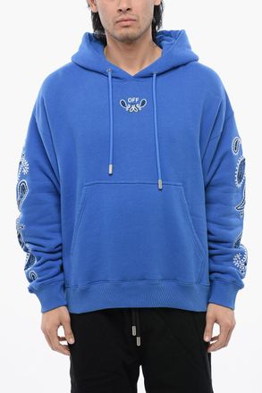 Off-white Felpa Hoodie BANDANA ARROW in Cotone Garzato Ricamata Off-White