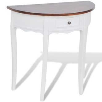 Berkfield Home Console Table with Drawer & Brown Top Half-round in White