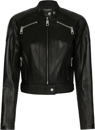 Dolce & Gabbana Zwart leren bikerjack - Dames - Leren en Su&egrave;de Jassen - Zwart - S - Leer - Jassen