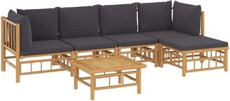 vidaXL Set De Muebles De Jard&iacute;n 6 Piezas Bamb&uacute; Con Cojines Gris Oscuro Vidaxl