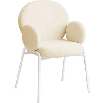 TecTake Silla de comedor acolchada con tapizado de boucl&eacute; y 120 kg crema