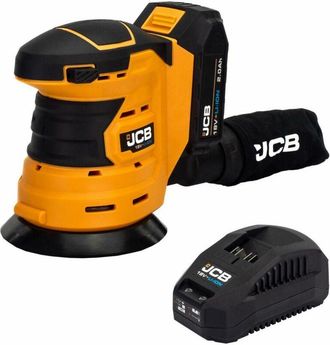 JCB Jcb - Lijadora Exc&eacute;ntrica A Bater&iacute;a 18 V, Herramienta Para Madera Y Metal, Velocidad De Hasta 10,000 Rpm, Disco De 125 Mm, Sistema De Extracci&oacute;n De Po