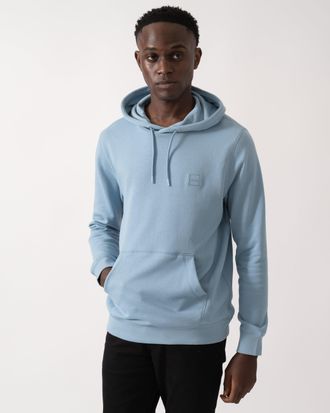 Boss Orange by Hugo Boss Mens Wetalk With Logo Patch Pullover Hoodie in Light Blue Cotton - Size X-Large