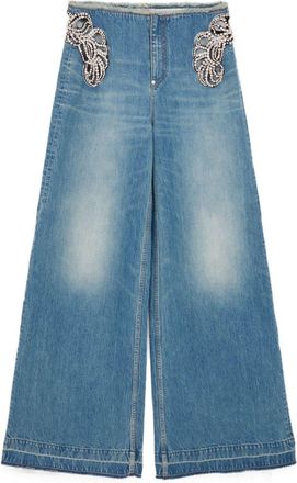 Stella McCartney crystal-embellished wide-leg jeans - women - Cotton - 25 - Blue