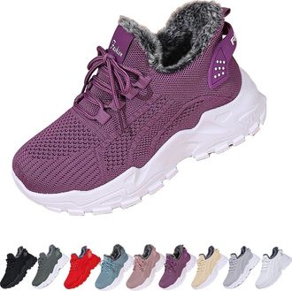 Generic Womens Winter Warm Sneakers - Cozy Fur Lined Lightweight Walking Shoes for Comfortable Indoor and Outdoor Wear(Purple,7.5-8)