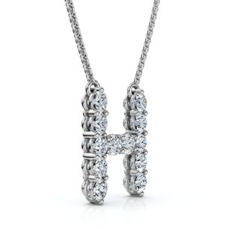 Pompeii3 1Ct Diamond Initial H Pendant 14k Gold 18 Necklace Lab Grown 5/8 Tall