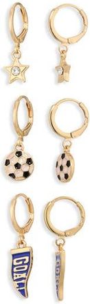 Leith Set of 3 Soccer Charm Hoop Earrings in Black Multi- Gold at Nordstrom Rack