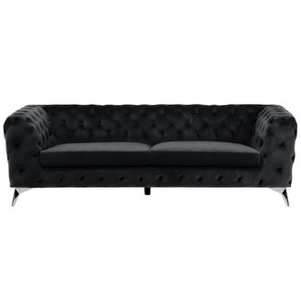 Beliani Sof&aacute; De 3 Plazas De Terciopelo Negro Estilo Chesterfield Con Respaldo Bajo Sotra