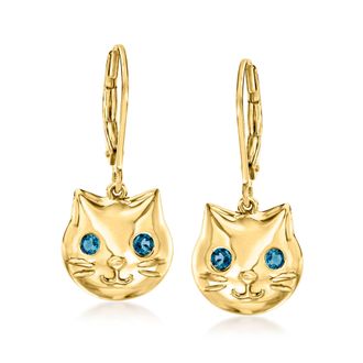 Ross-Simons London Blue Topaz Cat Drop Earrings in 18kt Gold Over Sterling