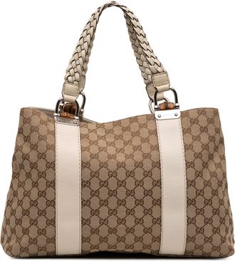 Gucci Pre-owned Womens Medium Gg Canvas Bamboo Libeccio Tote - Tan Textile - One Size