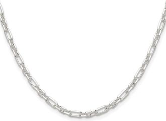 Diamond2Deal Sterling Silver Diamond-Cut 4mm 3 Short Plus 1 Long Cable Link Chain Necklace