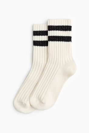 H&M Gerippte Socken - Weiss/Gestreift