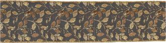 Melrose International Grey and Gold Leaf Print Wired Ribbon 4 x 5yds - Gold, Grey