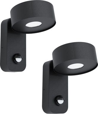 Loops 2 PACK IP44 Outdoor Wall Light & PIR Sensor Black Zinc Steel 6W LED