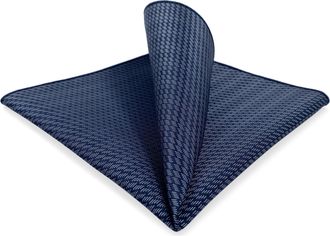 Shlax & Wing Pocket Square for Men Geometric Micro Chevron Navy Blue White Finished Edges Elegant Gift