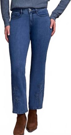 Tribal Audrey Mid-Rise Kick Flare Jeans With Embossed Flower Detail In Softnavy