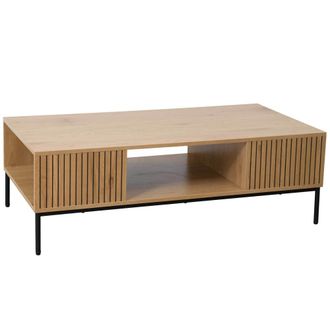 Oviala Mesa de centro de acero y MDF con decoraci&oacute;n en melamina 120 cm beige